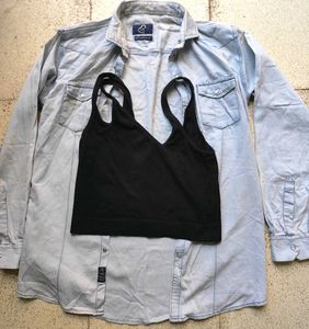 💥Combo💥 Denim Shirt With Black Tank Top