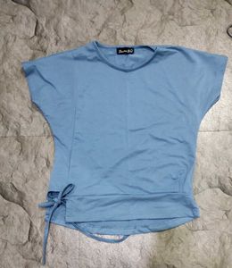 Trendy Blue Side-Tie Top for Girls