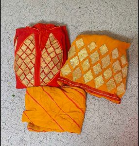 Georgette Red And Orange Plazo Suit