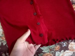 ❤️ Red Ribbed Button-Down Top ❤️