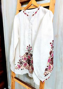 Offwhite Embroidery Work Cotton Top Size-40