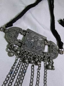 Ethnic brass mixed black oxidised silver necklace