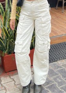WHITE POCKET CARGO PANTS