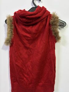 Red Knitted Vest with Fur