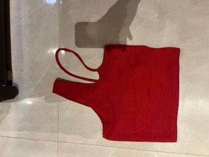 Red Ribbed One-Shoulder Crop Top – AJIO
