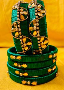 Silk Thread Green Bangles Size 2-4