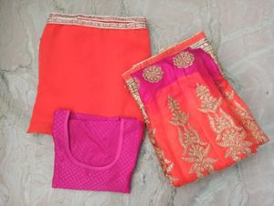 Vibrant Orange and Pink Lehnga Set