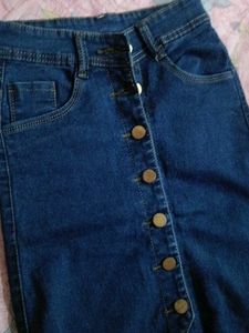 Denim Button-Front Skirt