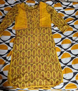 Yellow & Pink Printed Kurti