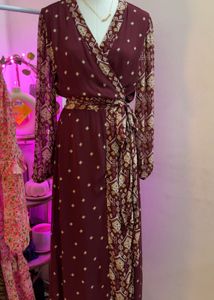 Burgundy Patterned Wrap Dress