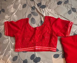 Red Embroidered saree with stitched blouse 36"