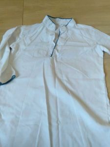 White Kurta with Blue Detail