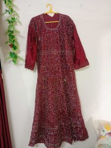 Maroon Bridal Gown with Dupatta