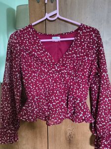 Floral Print Long Sleeve Top (Maroon & White Flora