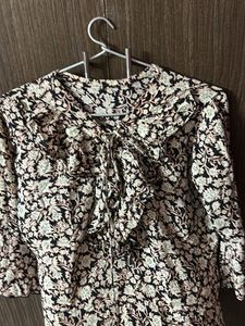 Floral Ruffle Tie-Neck Blouse