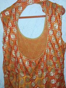 Clearance Sale! Orange Banarasi Sleeveless Gown