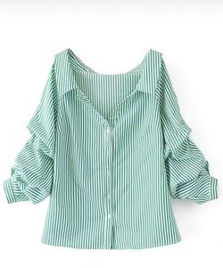 Green striped Button down shirt