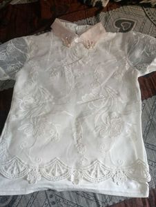 Pearl And Diamond Embedded White Top