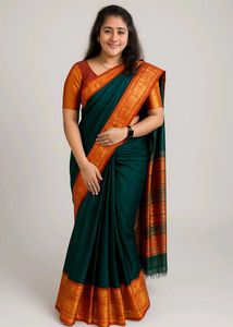 Elegant Dark Green & Orange Silk Saree