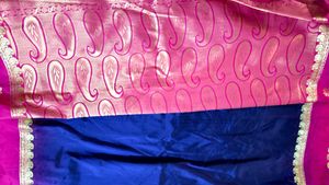 Elegant Blue &amp; Pink Sari with Gold Detail