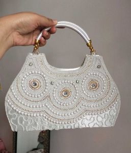 White Beaded Pearl Handbag