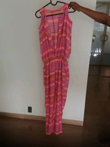 Fix price pink overall printed jumpsuit