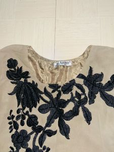 Elegant Beige Tunic with Black Embroidery