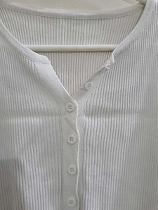 White Ribbed Button Tank