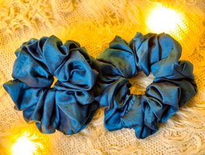 Blue Satin Scrunchie