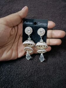 Silver Jhumka Style Drop Earrings