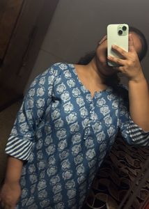 Blue Printed Kurti Pant Set