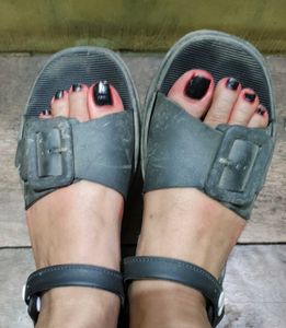 Used Black Buckle Sandals