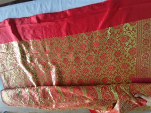 Red With Gold Floral Print Saree (Women&#39;s)