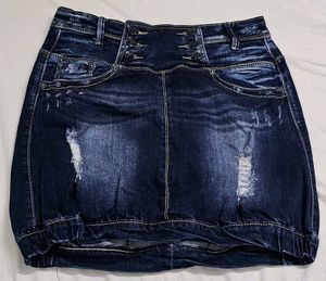 DROMEDAR Denim Art Distressed Mini Skirt