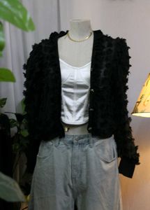 Zara Textured Floral Applique Jacket