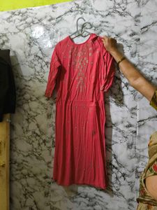 Embroidered Pink Kurta Dress