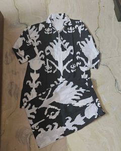 Black N White Short Kurta Set