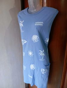 Blue Beach Print Dress