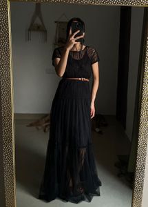 A-LINE MESH TIERED MAXI DRESS