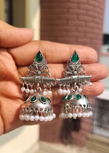 Green Jhumka Earrings