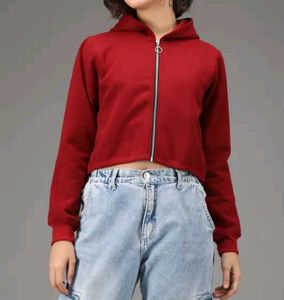 KOTTY Women Full Sleeve Maroon Hooded Sweatshirt