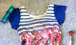 BLUE FLORAL STRIPED DRESS FOR WOMEN