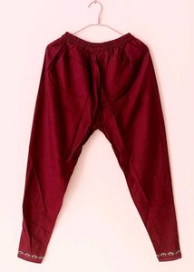 Maroon Embroidered Kurti With Pant.