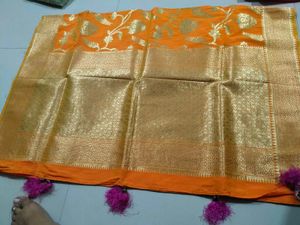 Orange Floral Dupatta