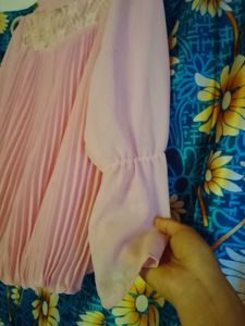 Pink Lace Pleated Top