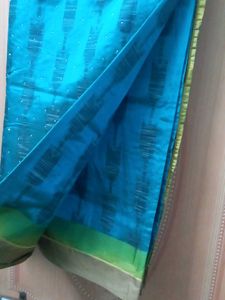 Bluish Seagreen Saree With Stitched Blouse