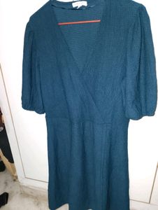 One Piece Navy Blue Dress With Front Slit