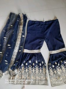 Navy Blue Embroidered Garara With Duppatta