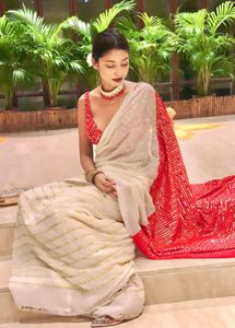 Elegant Pink & White Saree