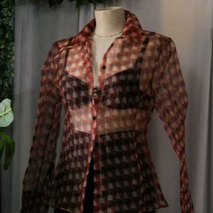 Zara Sheer Plaid Blouse